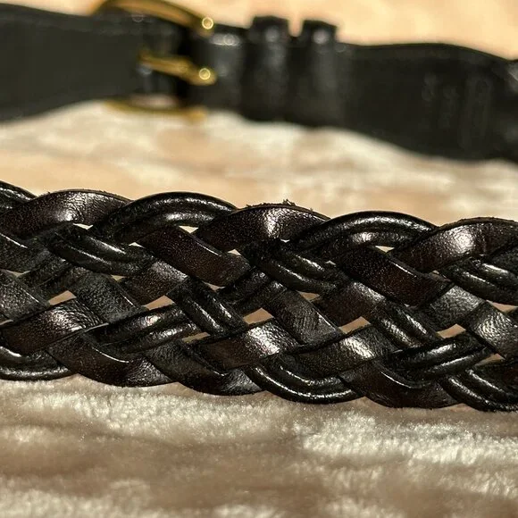 Coach Black Leather Braided Brass Buckle Belt Women's 36" - Picture 5 of 9